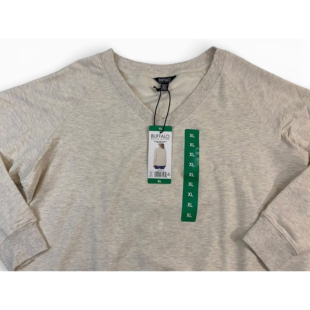 NWT Buffalo David Bitton Women Super Soft V-Neck Pullover Sweatshirt, O Heather - Picture 3 of 12